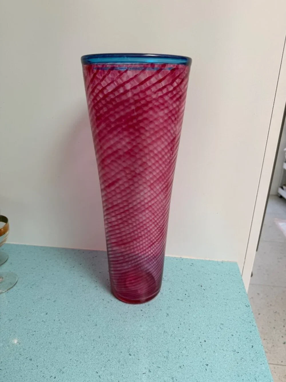 C.B. Glass Curtiss Brock 15 Inch Tall Studio Art Glass Vintage Large Vase Signed